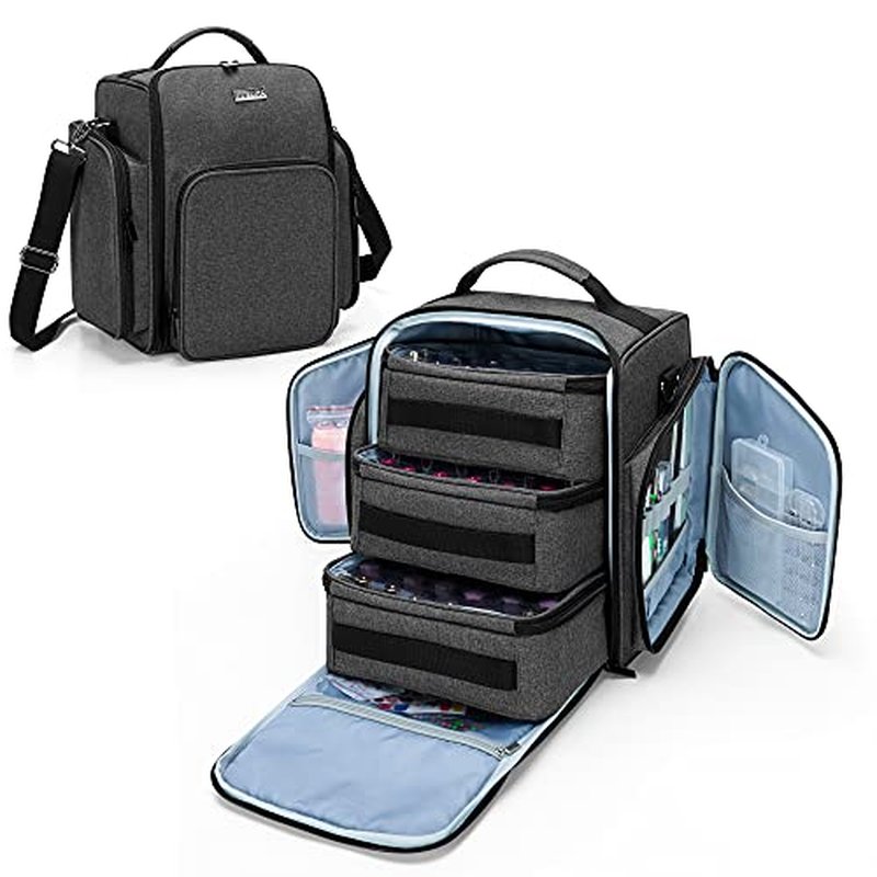 BAFASO Nail Polish Organizer Holds 72 Bottles (15ml - 0.5 fl.oz), Large Nail Polish Case with 3 Removable Pouches and Multiple Storage Sections (Patented Design), Black