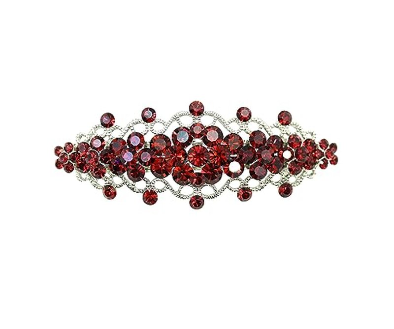 Faship Gorgeous Burgundy Rhinestone Crystal Floral Hair Barrette