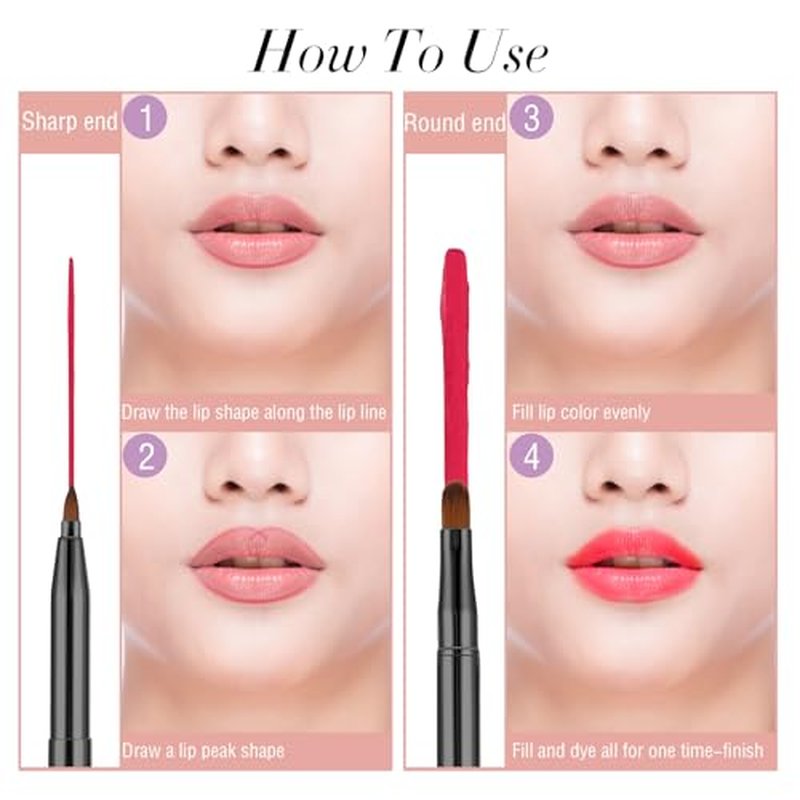 2 Pack Retractable Lip Brush for Lipstick with Cap, Double-Ended Lip Makeup Brushes Retractable Lip Gloss Lipstick Brush Applicator Travel Black Red