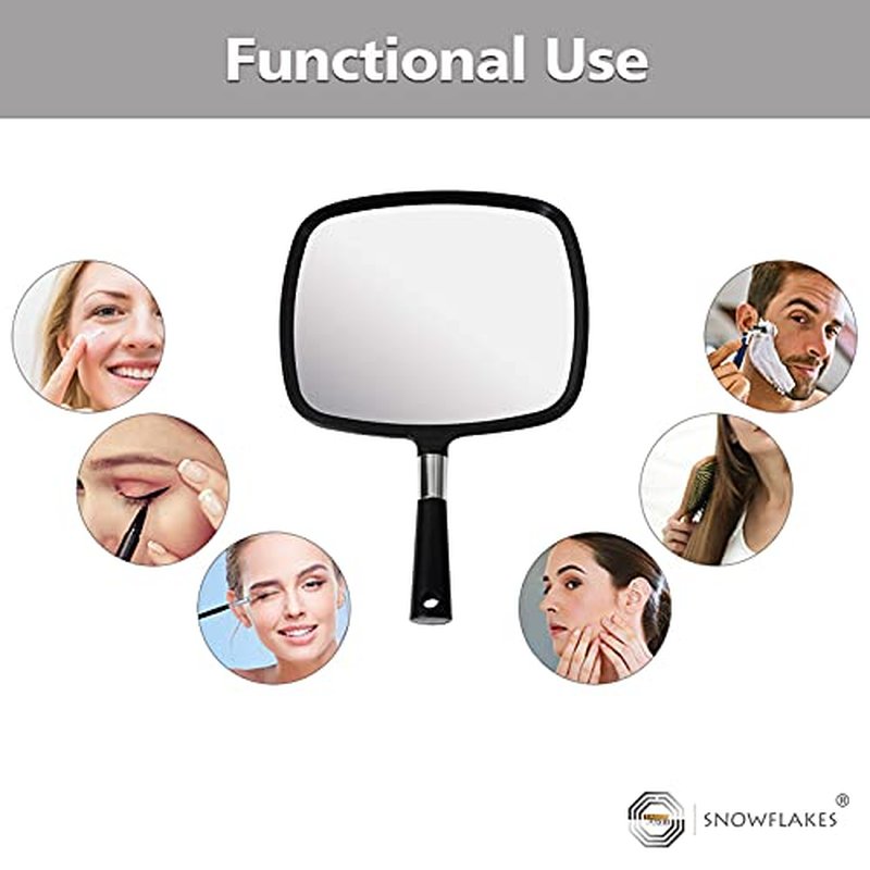 Snowflakes Hand Held Mirror, Large and Comfy Hand Mirror with Handle for Salon (Black)