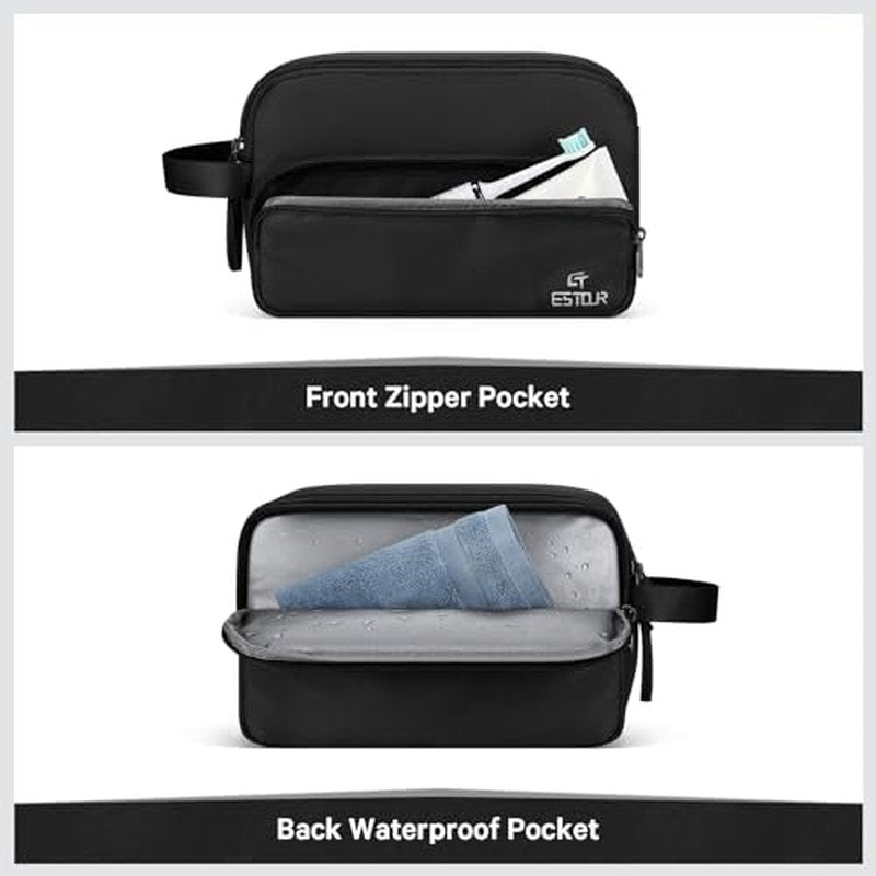 Estour Toiletry Bag for Men, Travel Toiletry Bag Travel Essentials, Dopp Kit Water-resistant Shaving Bag,Bathroom Bag Toiletries Organizer,Classic Black(Polyster)