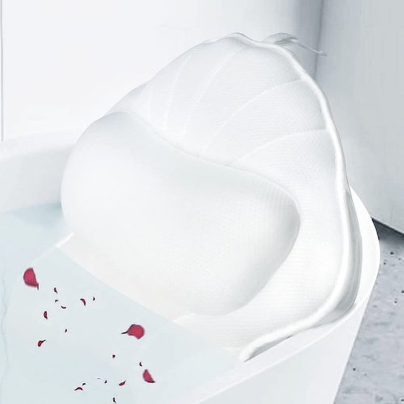 Poemland Extra Thick Large Bath Pillow with Neck,Back,Head Support for Bathtub, Spa, Soaking White(19''x15'')