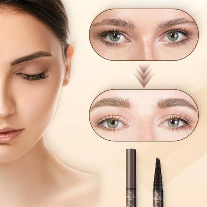 2 in 1 Eyebrow Pencil, 2024 Upgrade Magic Eyebrow Tattoo Pencil 4 Fork Tip, Waterproof Eyebrow Pen Microblading Eyebrow Pencil Natural Fine Stroke Eyebrow Pen (Black)