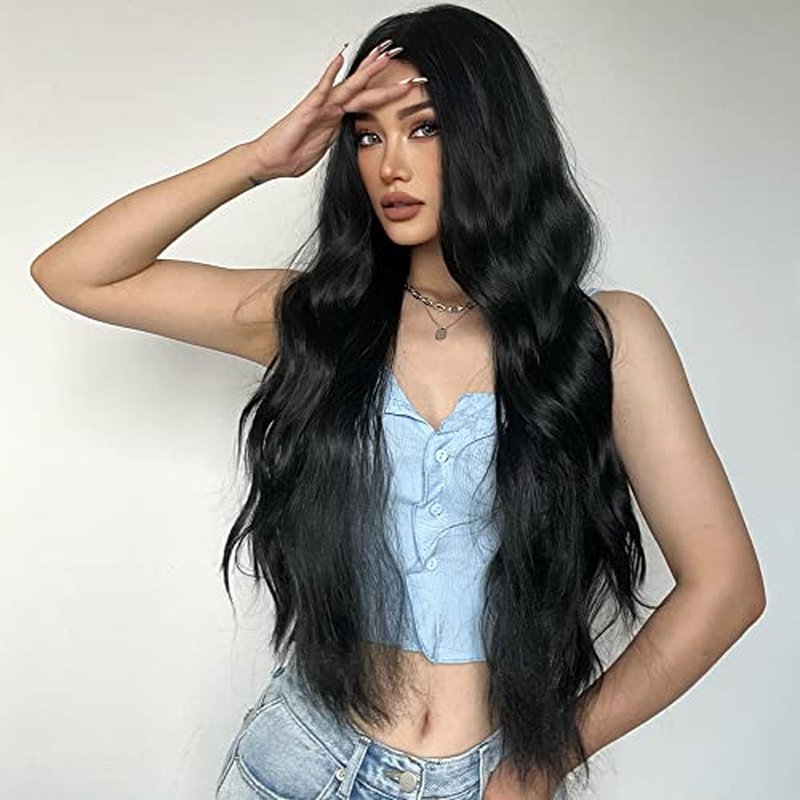 MAGQOO Green Wig for Women Girls Emerald Green Wig Long Curly Wavy Green Wigs Middle Part Heat Resistant Hight Density Synthetic St.Patrick's Day Wigs (Green)