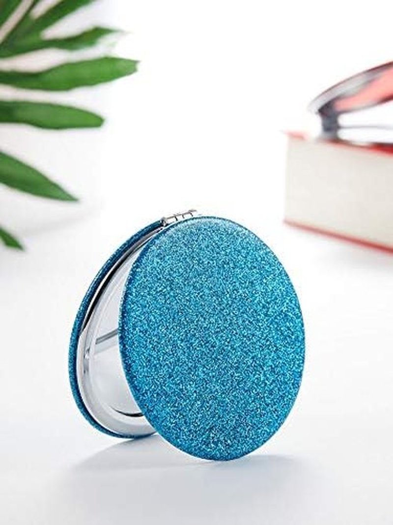 OMIRO 1X/10X(300R) Magnifying Compact Mirror with PU Leather, Ultra-Portable for Purses and Travel, Round Blue