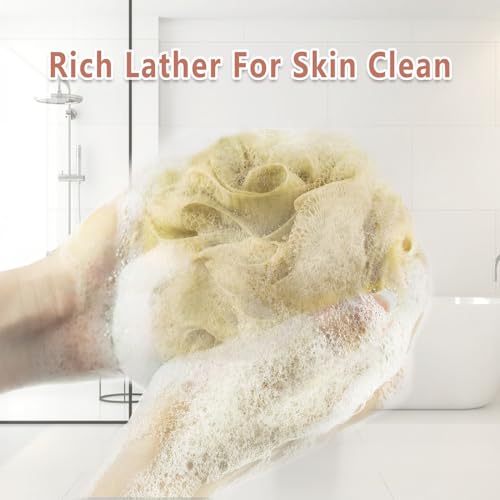Rnoafmu Shower Loofah Bath Sponge, 60G Loofah Exfoliating Body Scrubber, 4 Color Mesh Shower Pouf Balls for Body Wash (Caramel Coffee)