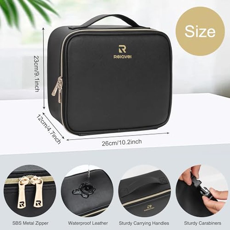 Relavel Makeup Train Case With LED Mirror, Professional Travel Cosmetic Bag with Removable Partitions, 2-Layer Makeup Bag, 3 Color Brightness Makeup Organizer, Rechargeable Vanity for Women, Pink
