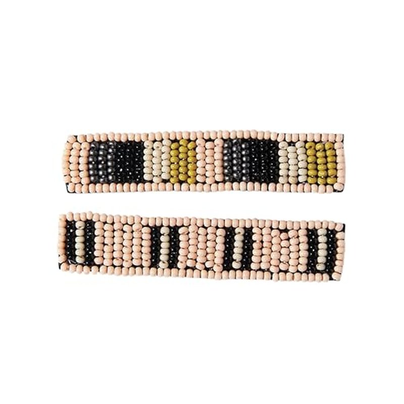 INK+ALLOY Beaded Hair Clips for Women, Anna Two-Tone Striped Boho Hair Barrettes, Handmade Accessories for the Modern Bohemian, 2 Pack (Gold)