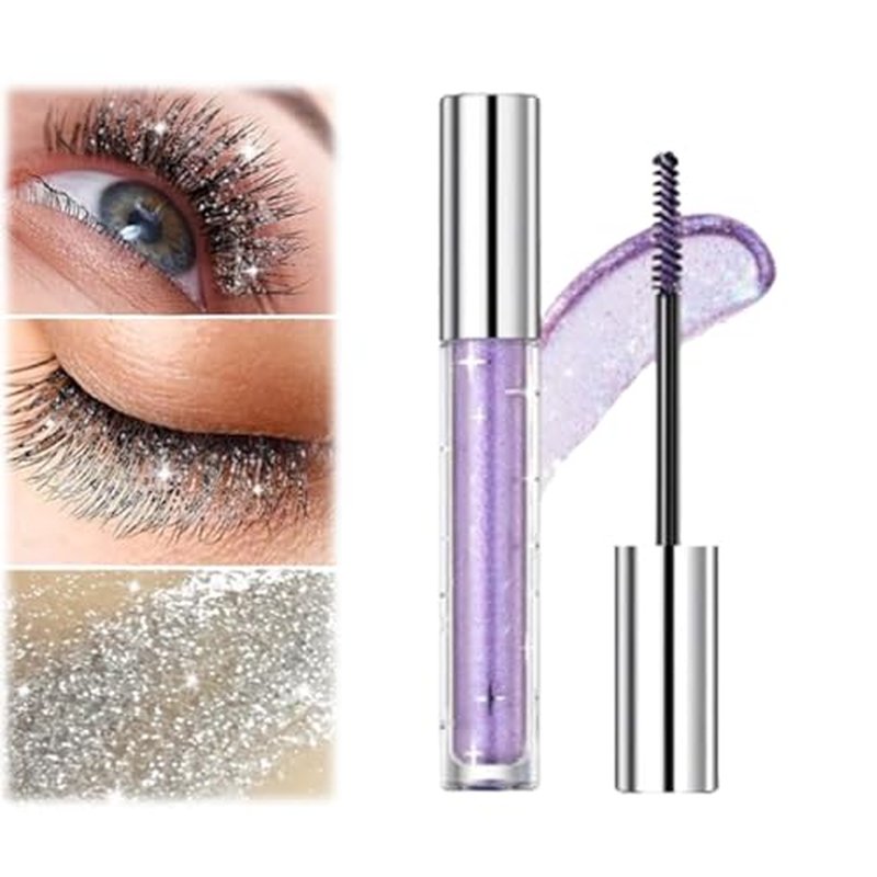 Question Beauty Glitter Mascara, Sparkle Mascara for Eyelashes, Questionbeauty Glitter Mascara, 4D Glitter Lash Mascara for Women Waterproof (Purple)