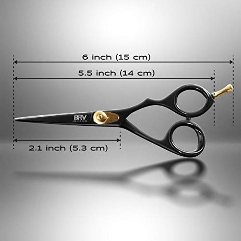 BRV MEN Professional Mustache & Beard Trimming Scissors - 5.5" | High Carbon Stainless Steel & Hammer Forged Mustache Scissors | Razor Sharp Facial Hair Trimming Shears (RIGHT HANDED - Black)