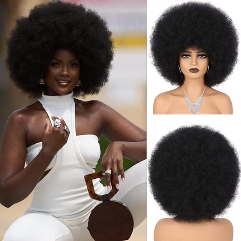 Wallden Hair 70s Afro Wigs for Black women Glueless Wear and Go Wig Platinum Blonde Curly Afro Puff Wig 10 inch Large Bouncy and Soft Synthetic Afro Puff Wigs for Daily and Party Use (Platinum Blonde)
