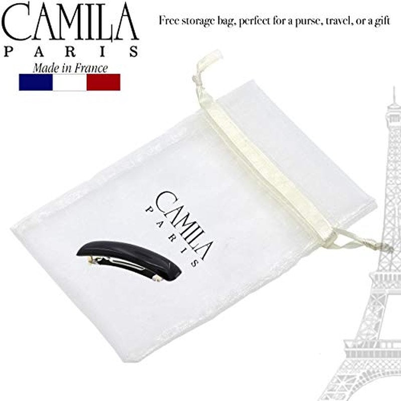 Camila Paris CP3019 French Hair Barrette Clip for Girls, Black, Rubberized Metal Clasp Strong Hold Grip Hair Clips for Women, No Slip Durable and Styling Girls Hair Accessories, Made in France