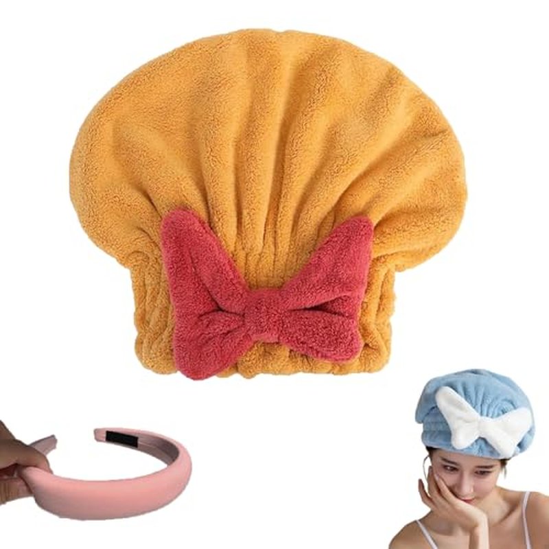 hwqsad Efficient Hair Towel Wrap for Women, Super Absorbent Hair Towel Wrap for Women, New Super Absorbent Hair Towel Wrap for Wet Hair, Dry Quickly and Naturally, Anti Frizz (Yellow a)