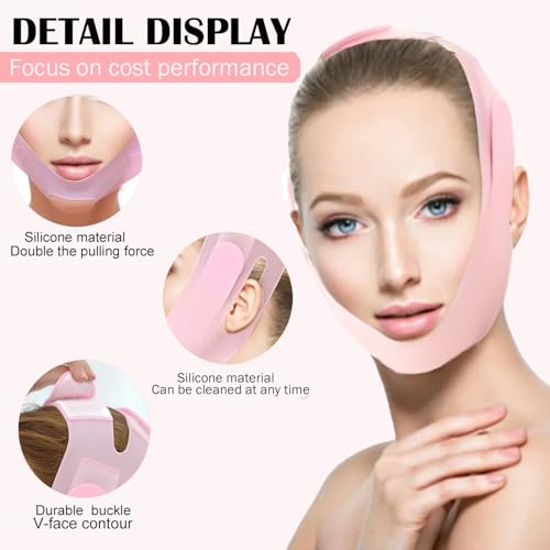 MASIKA Soft Silicone Chin Strap for，V-Line Mask Chin Up Mask V Shaped Face Mask Chin strap for sleeping, Jaw Exerciser，chin wrap,Pink