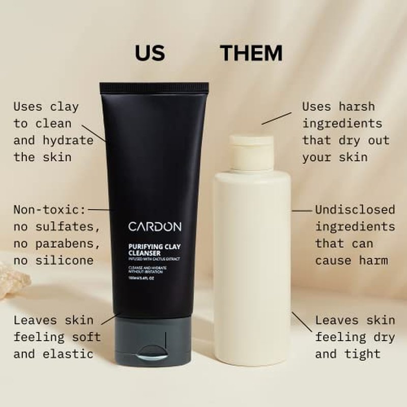 Cardon Men's Deep Pore Cleaning Clay Face Wash, 4x Better Than Charcoal, Oily, Acne-Prone Skin | Korean Premium Skin Care | Remove Face Oil & Dirt, (1 CT)