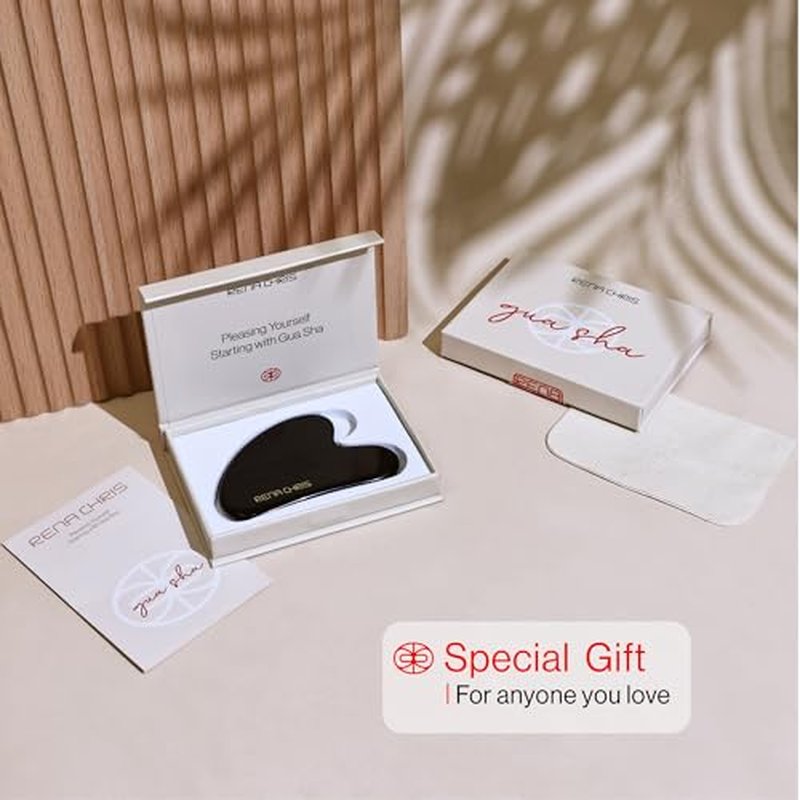 Rena Chris Gua Sha Facial Tools, Natural Jade Stone Guasha Tool, Manual Massage Sticks for Jawline Sculpting and Puffiness Reducing, Gua Sha Scraping Massage Tool, Skin-Care Tool (Black)