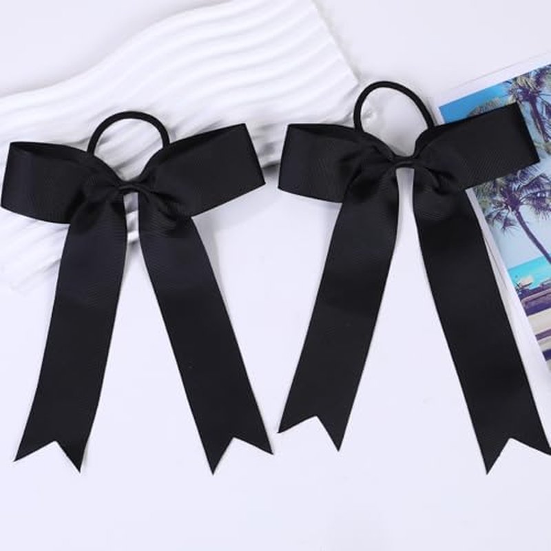 chiduerm 40Pcs Long Tail Skinny Cheer Bows Elastic Bands Handmade Grosgrain Ribbon Bows Collegiate Ponytail Holder for Girls Cheerleaders College Sports (black)