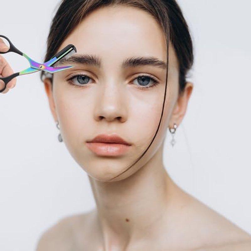 3Pcs Eyebrow Scissors with Comb, 2024 Upgraded Eyebrow Hair Trimmer, Stainless Steel Eyebrow Trimming Scissors with Comb Beauty and Personal Care (3PCS-A)