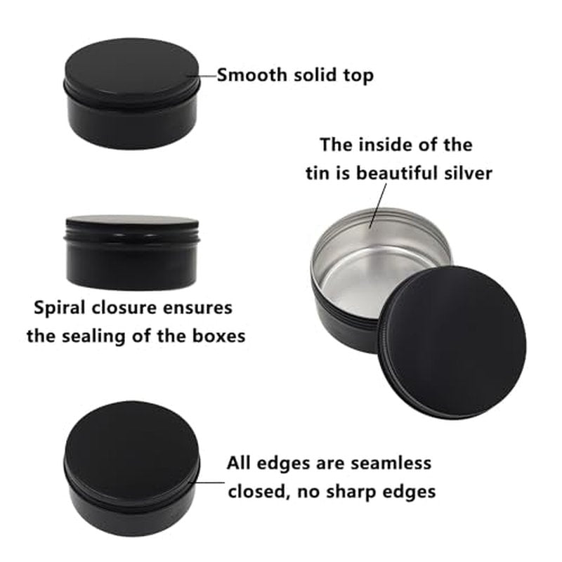 Aluminum Tin Jars Containers,ULIFESTAR Leak Proof Cosmetic Tin Jars Containers,Round Tin Cans with Lids,10PCS Black Cosmetic Sample Refillable Containers for Spice (7.1 ounces 92*45mm/3.62*1.77")