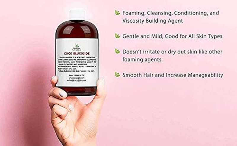 cocojojo - Coco Glucoside Surfactant 32 oz - Natural Foaming Cleanser - Plant Derived - Biodegradable - For Formulations and DIY Skin Care - For Shower Gels, Body Soap, Shampoos, Face Cleansers