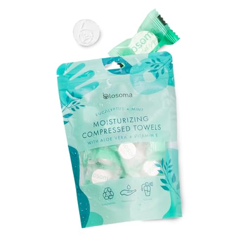 Eucalyptus and Mint Moisturizing Compressed Towel, Disposable Mini Tablets Cotton Coin Tissue, Water Activated Rejuvenating Towels for Travel, Camping, Gym, Home Portable Hand Wipe (Pack of 25)