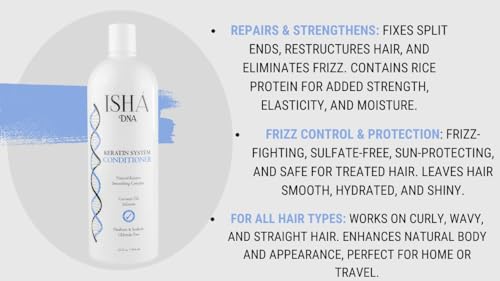 ISHA DNA Keratin Treatment System Conditioner - Sulfate and Parabens Free - Perfect for Keratin Treated Hair - Keratin and Coconut Oil Infused Conditioner - For All Types of Hair. (16 Fl oz.)