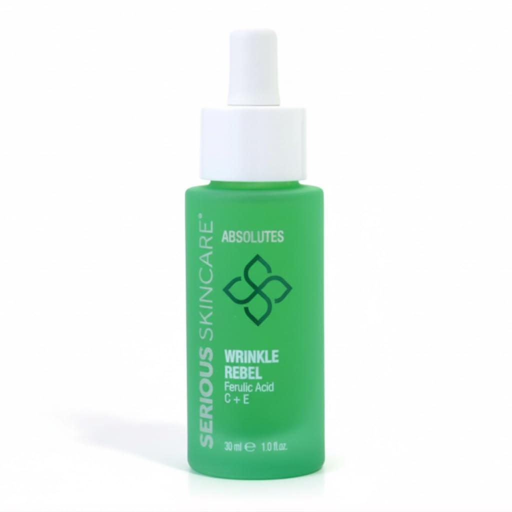 Serious Skincare Vitamin C Face Serum with Ferulic Acid, Bakuchiol, Vitamin E, B5, Absolutes Wrinkle Rebel Anti-Aging Face Serum for Fine Lines, Wrinkles and Dark Spots, 1 oz.