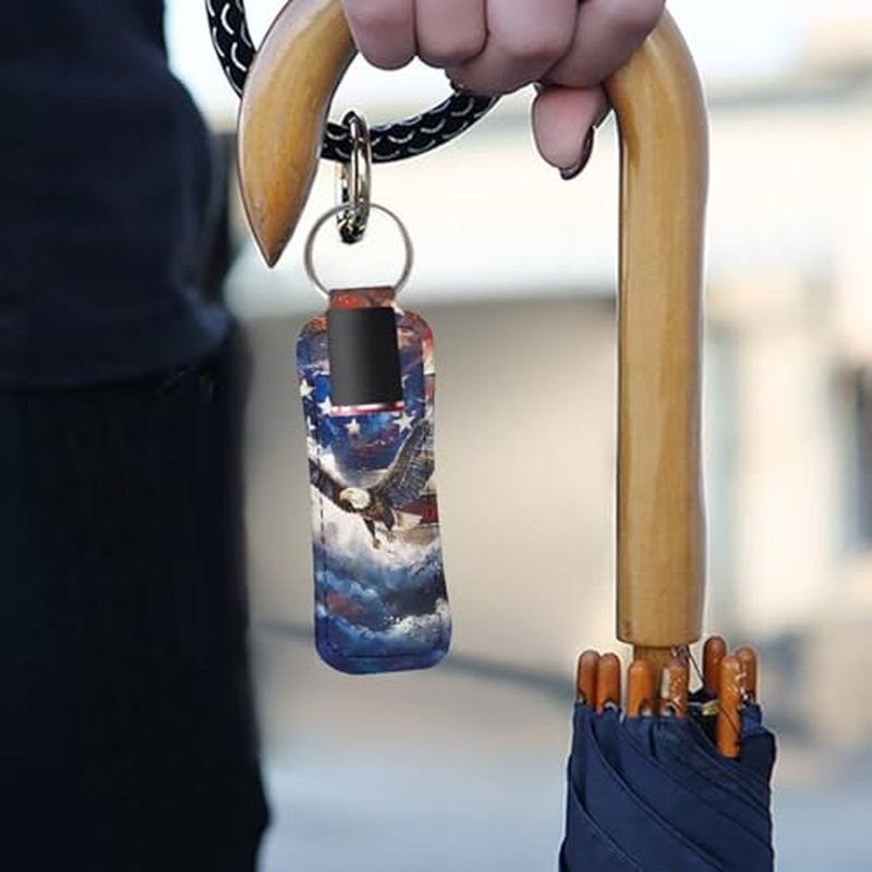 SEANATIVE Eagle American Flag Lipstick Holder Lipstick Holder Keychain Sleeve Lipstick Pouch Lip Balm Holder Sleeve Portable Key Chains to hold Travel Daily Accessories