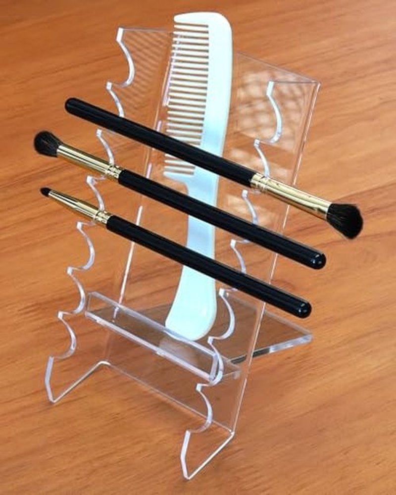 BlingTrail Acrylic Makeup Brush Holder for Vanity, Unique Office Desk Accessories For Women Aesthetic, Pen Display Stand Holder, Makeup Brush Drying Rack, Make Up/Hair/Paint Brush Holder, Clear