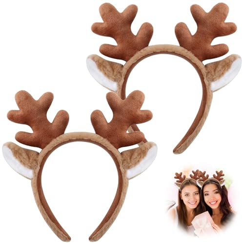 Reindeer Antlers Headband with Deer Ears Animal Ears Headband Deer Antlers Christmas Headband for Party Cosplay Accessories (Brown)