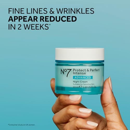 No7 Protect & Perfect Intense Advanced Night Cream - Vitamin E & Shea Butter Face Cream - Fine Line Reducing Moisturizer with Collagen Peptide Technology (1.69 fl oz)