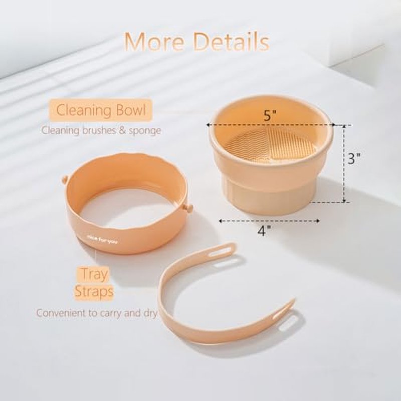 Makeup Brush Cleaning Set Makeup Brushes Cleaner Holder 3 in 1 Portable Cleaning Tool for Brushes, Powder Puffs, and Sponges with Bowl, Holder & Mat(apricot)