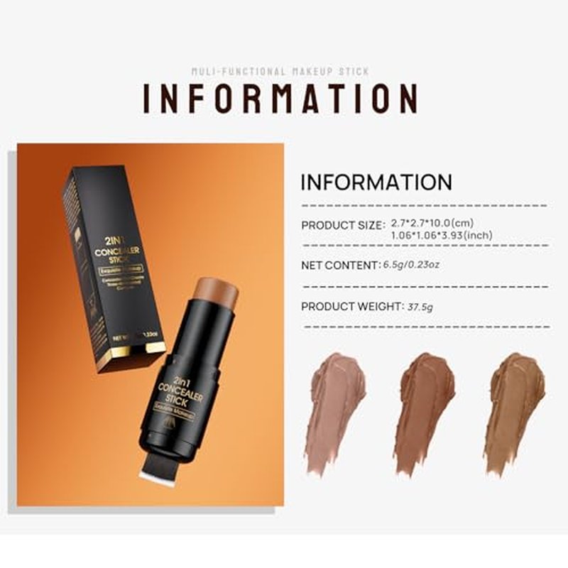 Cream Contour Stick, Multi-Use Bronzer Stick with Brush, Highlighter Blush Stick for Natural Foundation Makeup, New Updated Moisturizer Highlighter and Bronzer Stick, Face Contour Concealer Makeup 05
