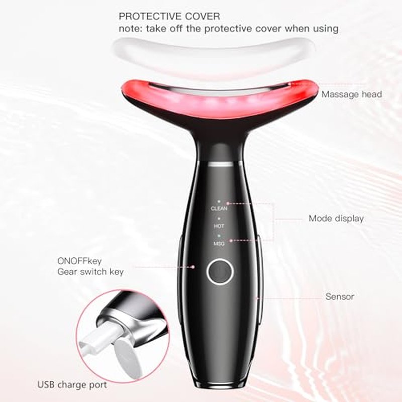 Neck Face Beauty Device, Vibration Face Massager, 3 in 1 Face Sculpting Tool Facial Massager for Double Chin, Thermals and Skin Care (Black)