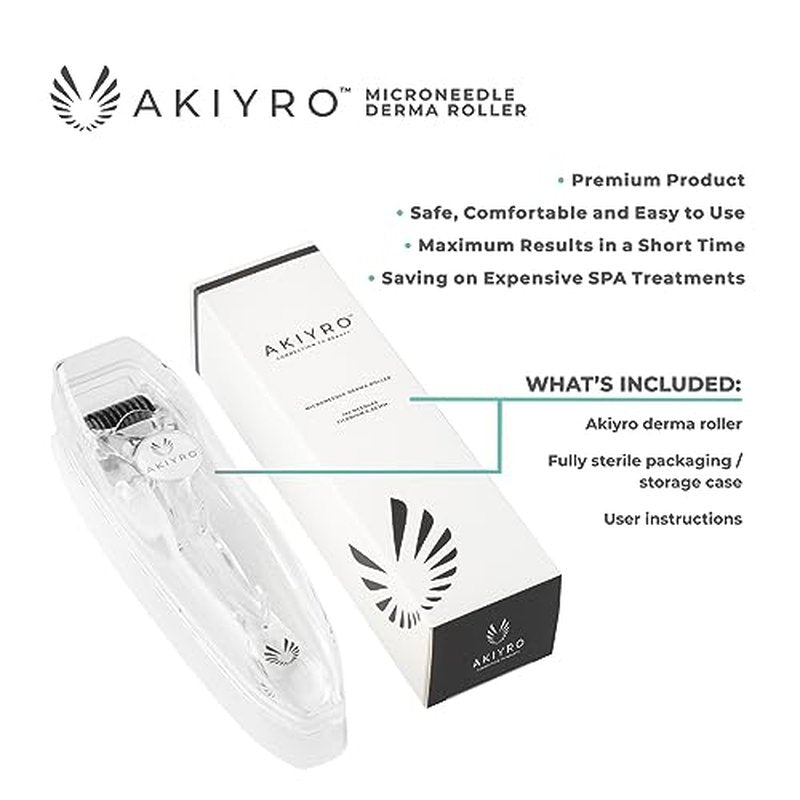 AKIYRO Derma Roller Titanium - 0.30mm Microderm Roller - Microneedle Roller with Case -Personal Use Microneedling Roller -192 Micro Needle Dermal Roller - At Home Microdermabrasion Face Roller (Black)
