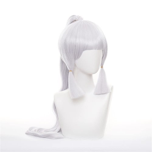 Mystylecos Kamisato Ayaka Cosplay Wig Silver Purple Long Straight Hair with Ponytail
