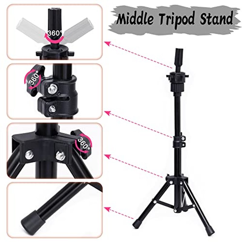 LIYATE Wig Stand 22 Inch Wig head, Wig Stand Tripod With Head, Wig Head Stands, Mannequin Head for Wigs Making Display, Wig Mannequin Head with Stand, Wig Cap, T Pins Set, Cellphone Clip and Adapter