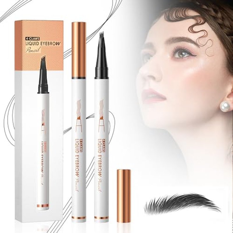 2PCS Waterproof 3D Eyebrow Pencil, 2025 New Magic Microblading Eyebrow Pencil Contouring Pen 4 Tipped Brown Pen, Eye Brown Makeup Long-Lasting Eyebrow Pencil for Women (Black)