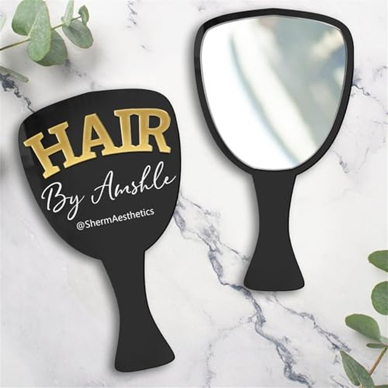 Tammnjo Personalized Acrylic Name Hair Technician Prop Mirror Custom Barber Handheld Mirror Social Media Prop Beauty Room Prop Decor Makeup Photo Prop Hair Salon Prop Decor Aesthetics Signage,D2-Hair