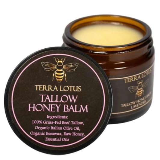 Organic Grass-Fed Beef Tallow Balm with Raw Honey - All-Natural Moisturizer for Soft Skin | 2 Oz, Lavender