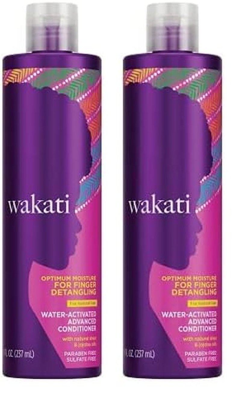 Wakati Water-Activated Detangling Conditioner, 8 Ounce, Natural Hair Moisturizer, Long Lasting Frizz Control, Experience Finger-Comb Detangle, Sulfate Free, Paraben Free, White (Pack of 2)