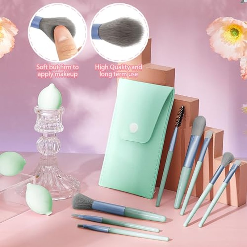 SiliFine 20 Pcs Travel Makeup Brush Set, 10 Pcs Mini Travel Make up Brush Set with Bag, 10 Pcs Makeup Sponge Princess Party Favor Set for Women Girl Home Travel Business Party Souvenirs (Blue)