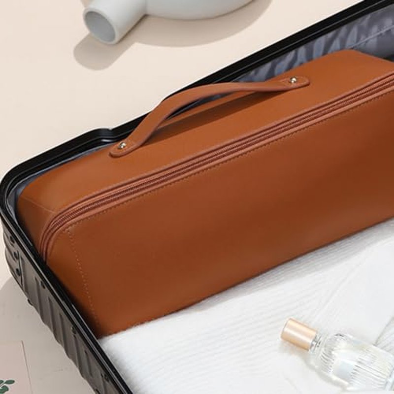 Linpr Travel Storage Bag suitable for Dyson Airwrap Styler/shark flexstyle, Portable Handheld Travel Case, Double Compartments Organizer with Large Opening, Waterproof Hair Dryer Carrying Case (Brown)