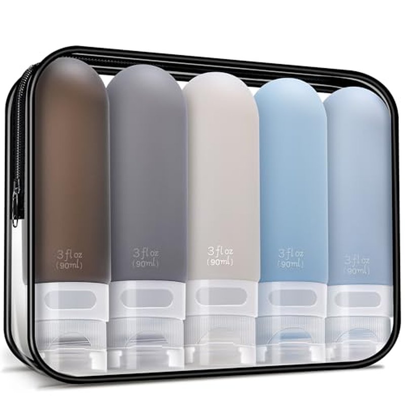 yahaa Travel Bottles for Toiletries,3oz Leak Proof Squeezable Travel Size Containers, 5 Pack TSA Approved Travel Essentials for Shampoo Conditioner,Silicone,Black Pack