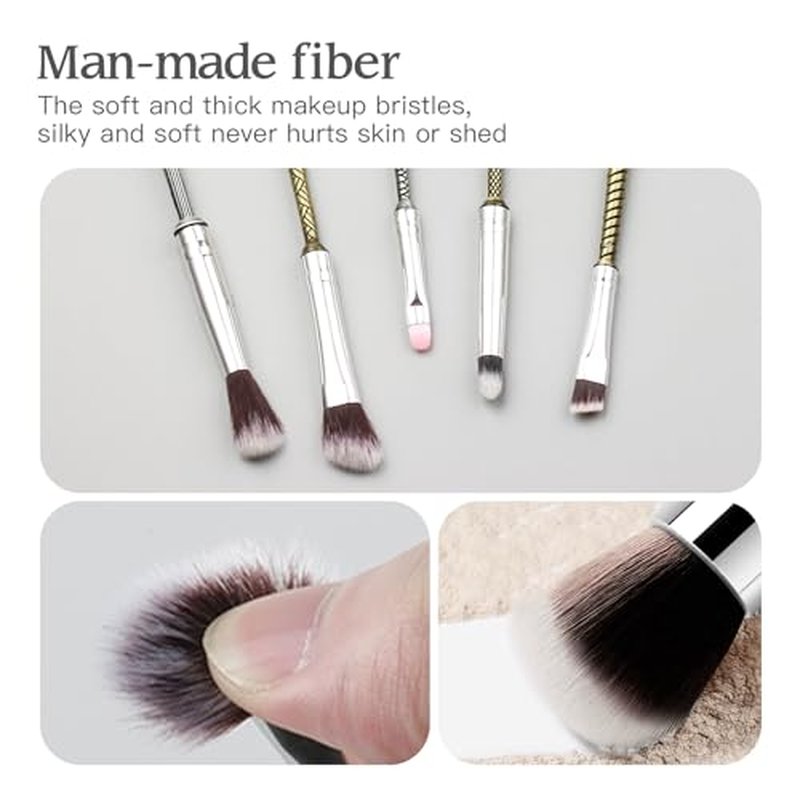 5 PCS Metal Makeup Brushes Set with Brushes Holder, Wizard Wand Makeup Brushes Set for Women Girls