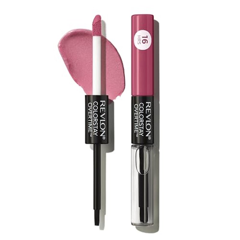 Revlon ColorStay Overtime Liquid Lipstick with Clear Lip Gloss, Lip Makeup Stocking Stuffers for Women, With Vitamin E, 350 Bare Maximum, 0.07 Oz