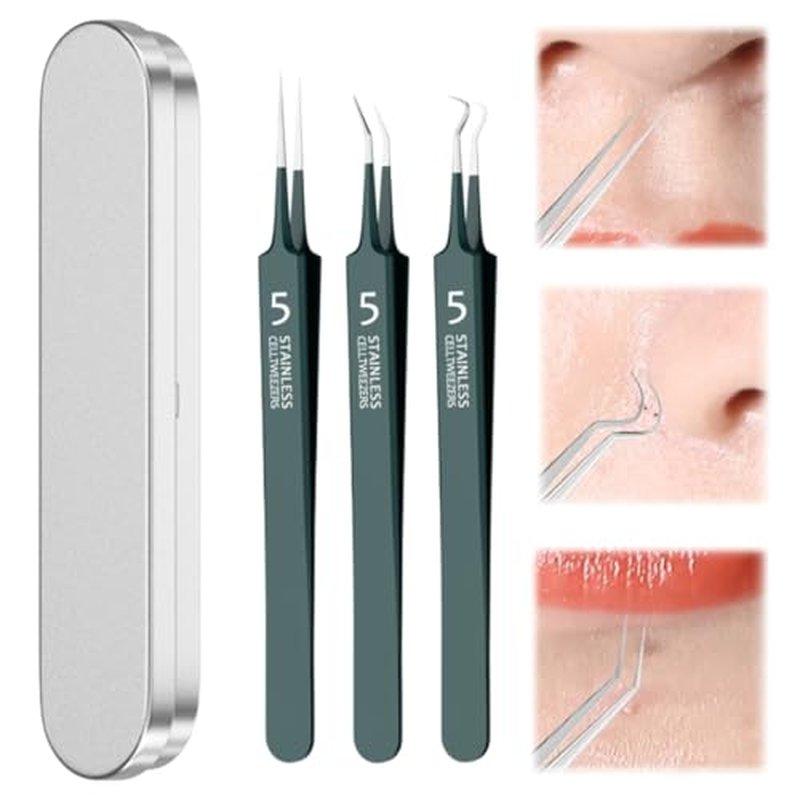 xwxwseui Usiveinborn Blackhead Remover Upgraded, Usiveinborn Blackhead Tweezers, Professional Upgraded Facial Blackhead Remover Tweezers, Blackhead Remover Tools Sets (A3-Black-3pcs)