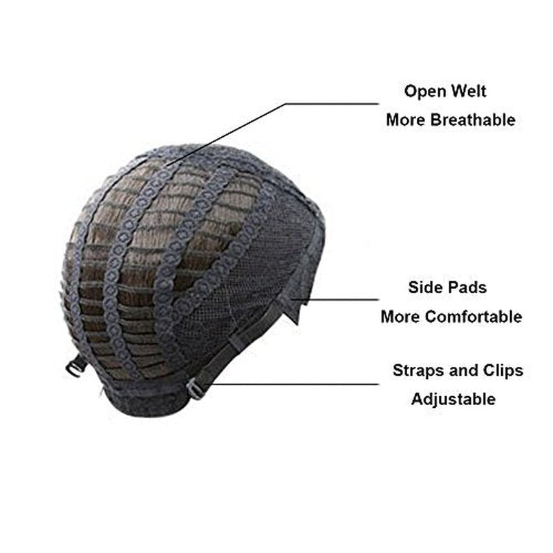 BERON 14" Women Girls Short Curly Wavy Bob Wig Rose Net with Wig Cap (Black)