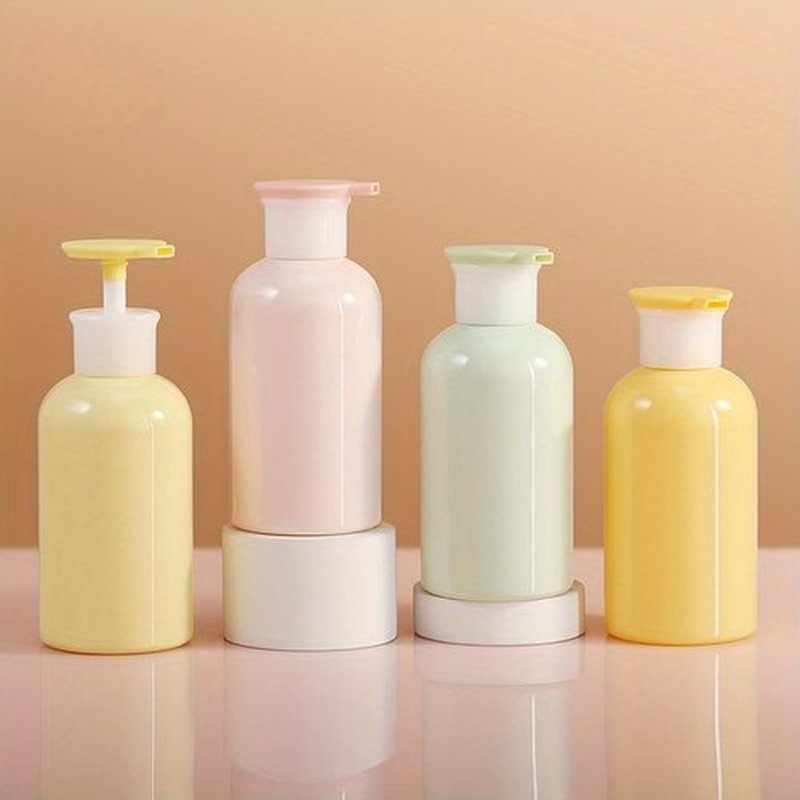 4 Pack Plastic Bottles with Pump Dispenser, Refillable Travel Containers, 300ml (Pink)