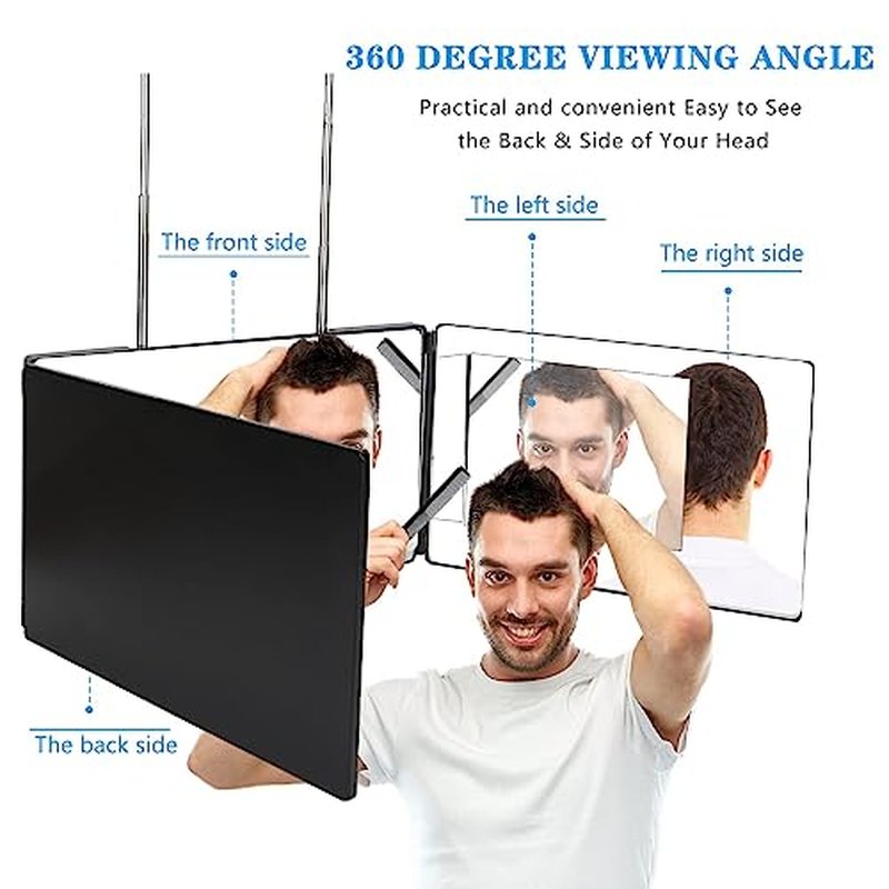 JANMPASK LED 3 Way Mirror for Self Hair Cutting Mirror Vanity Mirror Barber Supplies Accessories 360 Makeup Mirror with Light Trifold Mirror to See Back of Head (White with Light)